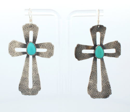 Navajo Native American Campitos Turquoise Cross Earrings by Willie SKU233140