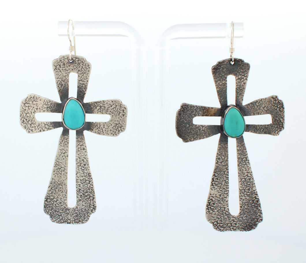 Navajo Native American Campitos Turquoise Cross Earrings by Willie SKU233140
