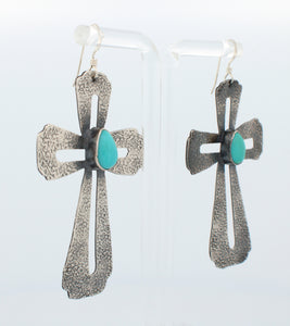Navajo Native American Campitos Turquoise Cross Earrings by Willie SKU233140