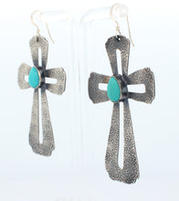 Load image into Gallery viewer, Navajo Native American Campitos Turquoise Cross Earrings by Willie SKU233140