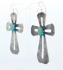 Navajo Native American Campitos Turquoise Cross Earrings by Willie SKU233140
