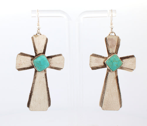 Navajo Native American Campitos Turquoise Cross Earrings by Willie SKU233141