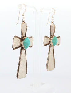 Navajo Native American Campitos Turquoise Cross Earrings by Willie SKU233141