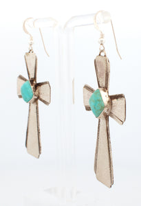 Navajo Native American Campitos Turquoise Cross Earrings by Willie SKU233141
