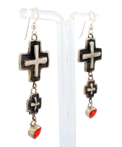 Navajo Native American Cross and Spiny Oyster Earrings by Dakota Willie SKU223143