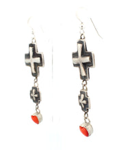 Load image into Gallery viewer, Navajo Native American Cross and Spiny Oyster Earrings by Dakota Willie SKU223143