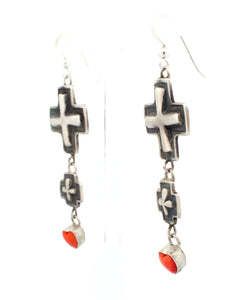 Navajo Native American Cross and Spiny Oyster Earrings by Dakota Willie SKU223143