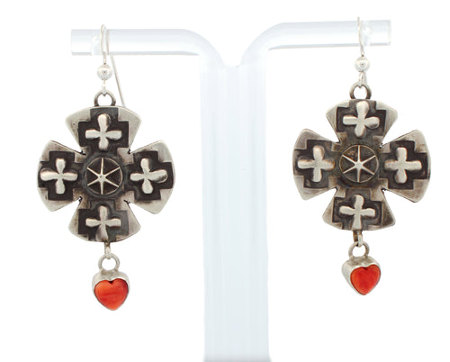Navajo Native American Cross and Spiny Oyster Earrings by Dakota Willie SKU233144