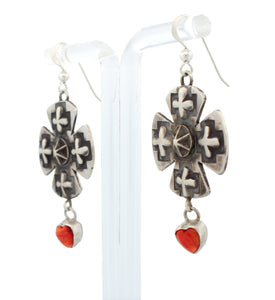 Navajo Native American Cross and Spiny Oyster Earrings by Dakota Willie SKU233144