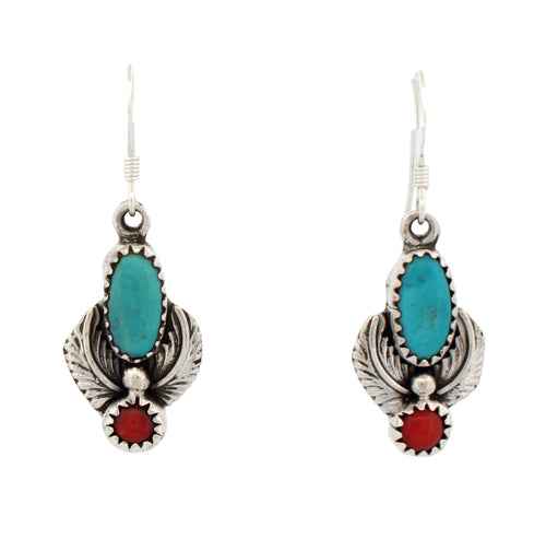 Navajo Native American Campitos and Red Coral Earrings SKU233145