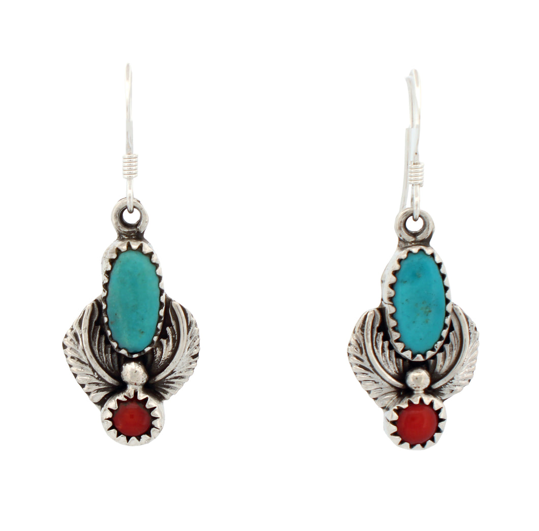 Navajo Native American Campitos and Red Coral Earrings SKU233145