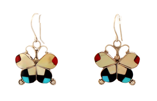 Zuni Native American Turquoie Inlay Butterfly Earrings by Dishta SKU233151