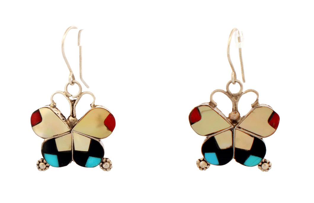 Zuni Native American Turquoie Inlay Butterfly Earrings by Dishta SKU233151