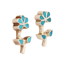 Load image into Gallery viewer, Zuni Native American Sleeing Beauty Mine Turquoise Inlay Flower Earrings SKU233152
