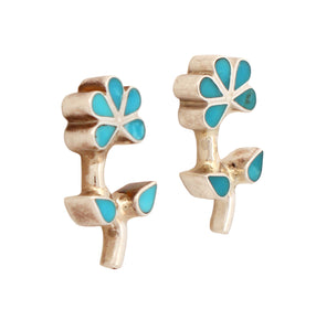 Zuni Native American Sleeing Beauty Mine Turquoise Inlay Flower Earrings SKU233152