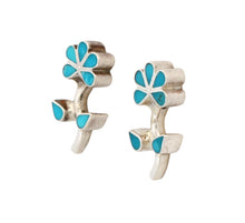 Load image into Gallery viewer, Zuni Native American Sleeing Beauty Mine Turquoise Inlay Flower Earrings SKU233152
