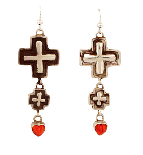 Navajo Native American Cross and Spiny Oyster Earrings by Dakota Willie SKU233157