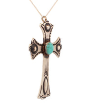 Load image into Gallery viewer, Navajo Native American Kingman Turquoise Cross Pendant by Cayatineto SKU233158