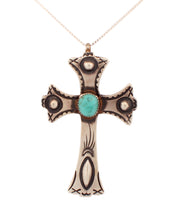 Load image into Gallery viewer, Navajo Native American Kingman Turquoise Cross Pendant by Cayatineto SKU233158