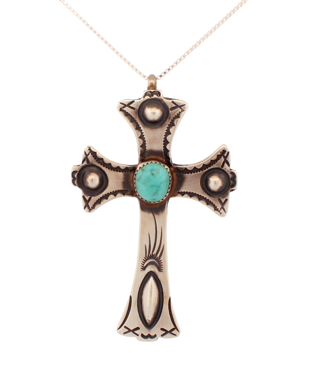 Navajo Native American Kingman Turquoise Cross Pendant by Cayatineto SKU233158