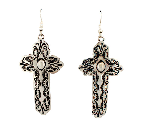 Navajo Native American Sterling Silver Cross Earrings by Micah Nelson SKU233165