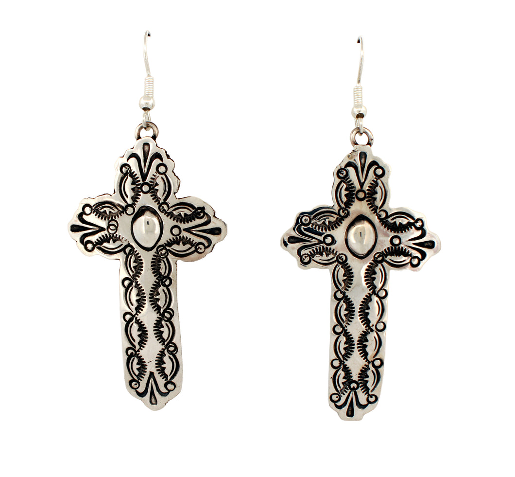 Navajo Native American Sterling Silver Cross Earrings by Micah Nelson SKU233165