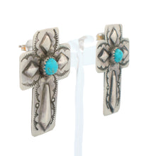 Load image into Gallery viewer, Navajo Native American Campitos Turquoise Cross Earrings by Livingston SKU233166