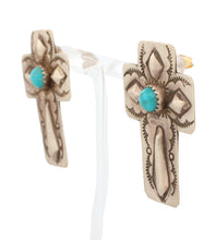 Load image into Gallery viewer, Navajo Native American Campitos Turquoise Cross Earrings by Livingston SKU233166