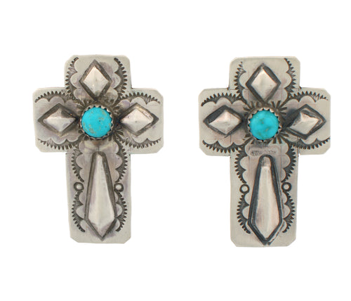 Navajo Native American Campitos Turquoise Cross Earrings by Livingston SKU233166