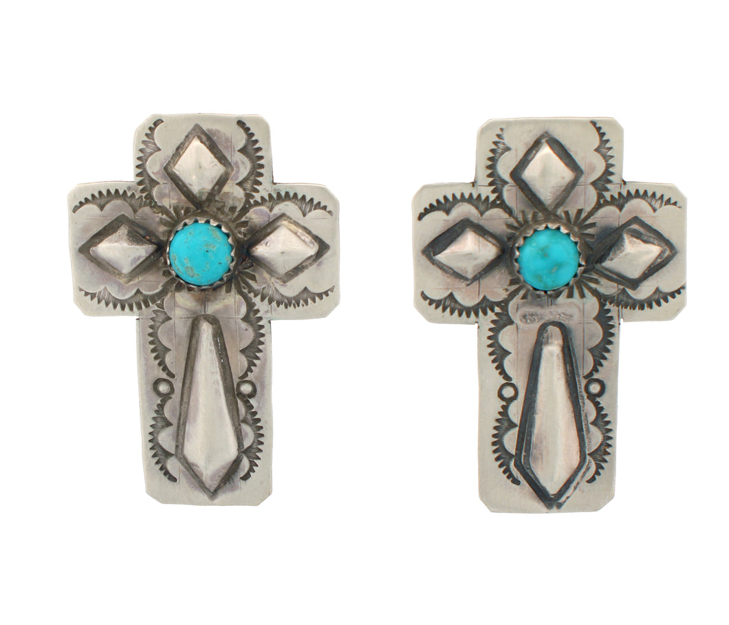 Navajo Native American Campitos Turquoise Cross Earrings by Livingston SKU233166