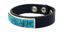Load image into Gallery viewer, Navajo Native American Kingman Turquoise and Leather Bracelet by Yazzie SKU233174