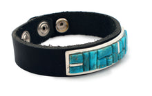 Load image into Gallery viewer, Navajo Native American Kingman Turquoise and Leather Bracelet by Yazzie SKU233174