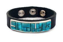 Load image into Gallery viewer, Navajo Native American Kingman Turquoise and Leather Bracelet by Yazzie SKU233174