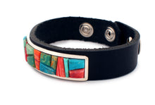 Load image into Gallery viewer, Navajo Native American Turquoise and Shell Leather Bracelet by Yazzie SKU233175