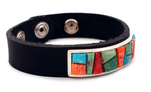 Load image into Gallery viewer, Navajo Native American Turquoise and Shell Leather Bracelet by Yazzie SKU233175