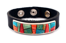 Load image into Gallery viewer, Navajo Native American Turquoise and Shell Leather Bracelet by Yazzie SKU233175
