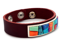 Load image into Gallery viewer, Navajo Native American Turquoise Shell and Lapis Leather Bracelet SKU233176