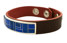 Load image into Gallery viewer, Navajo Native American Lapis Inlay Leather Bracelet by Edison Yazzie SKU233177