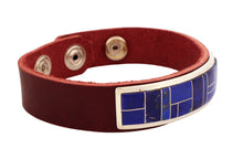 Load image into Gallery viewer, Navajo Native American Lapis Inlay Leather Bracelet by Edison Yazzie SKU233177