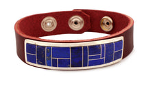 Load image into Gallery viewer, Navajo Native American Lapis Inlay Leather Bracelet by Edison Yazzie SKU233177