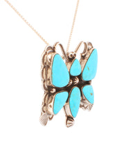 Load image into Gallery viewer, Navajo Native American Kingman Turquoise Butterfly Pin and Pendant SKU233179
