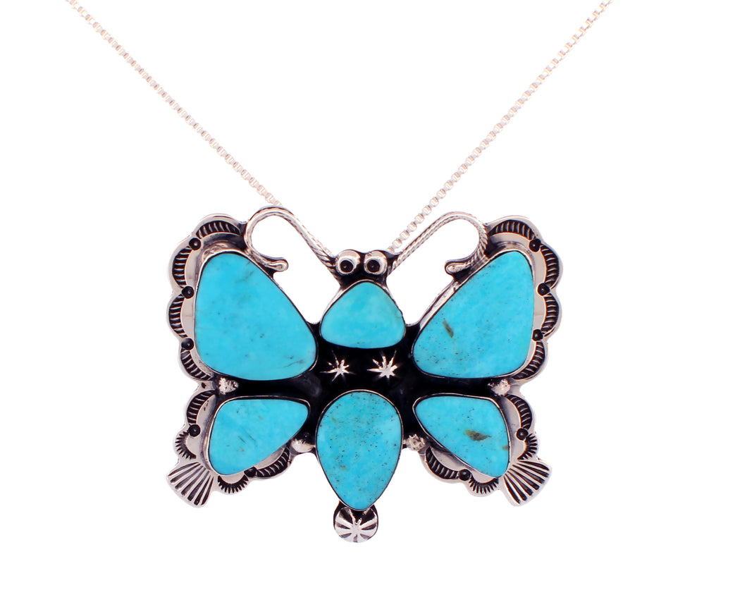 Navajo Native American Kingman Turquoise Butterfly Pin and Pendant SKU233179