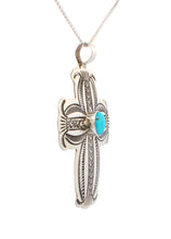 Load image into Gallery viewer, Navajo Native American Kingman Turquoise And Silver Cross Pendant SKU233180