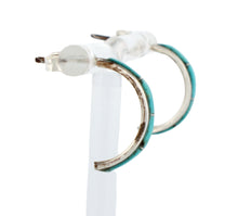 Load image into Gallery viewer, Navajo Native American Kingman Turquoise Inlay Hoop Earrings SKU233186