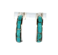 Load image into Gallery viewer, Navajo Native American Kingman Turquoise Inlay Hoop Earrings SKU233186