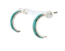 Load image into Gallery viewer, Navajo Native American Kingman Turquoise Inlay Hoop Earrings SKU233186