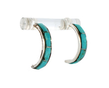 Load image into Gallery viewer, Navajo Native American Kingman Turquoise Inlay Hoop Earrings SKU233186