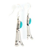 Load image into Gallery viewer, Navajo Native American Kingman Turquoise Squash Blossom Earrings SKU233190