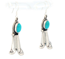 Load image into Gallery viewer, Navajo Native American Kingman Turquoise Squash Blossom Earrings SKU233190