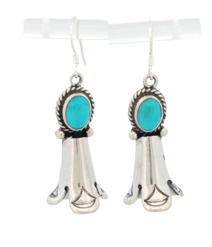 Navajo Native American Kingman Turquoise Squash Blossom Earrings SKU233190